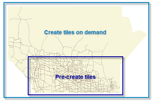 A map showing how commonly-viewed areas can have tiles pre-created. A map showing how commonly-viewed areas can have tiles pre-created.